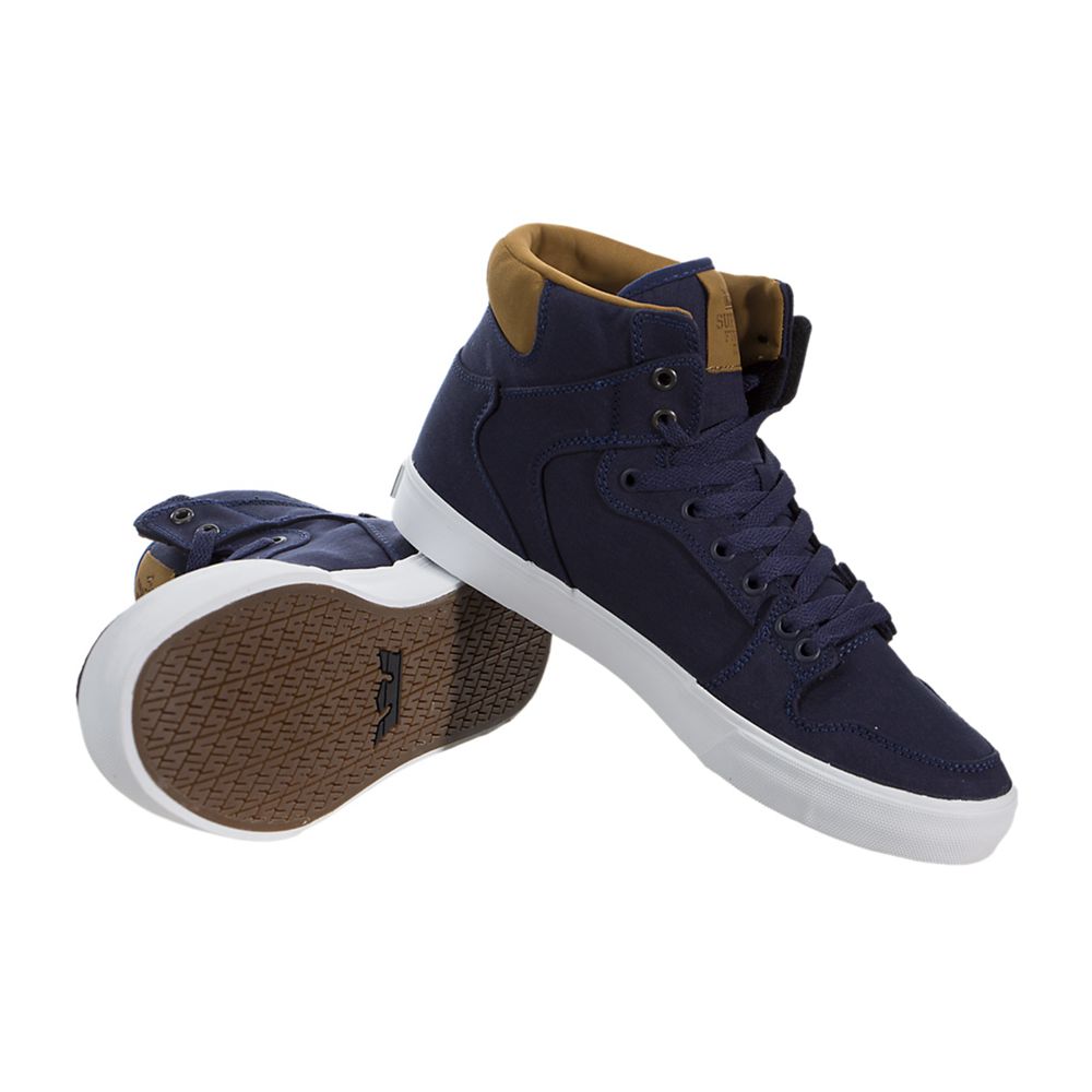 Baskets Montantes Supra Vaider Bleu Marine Navy/Brown-White Homme | BWQ-51799843